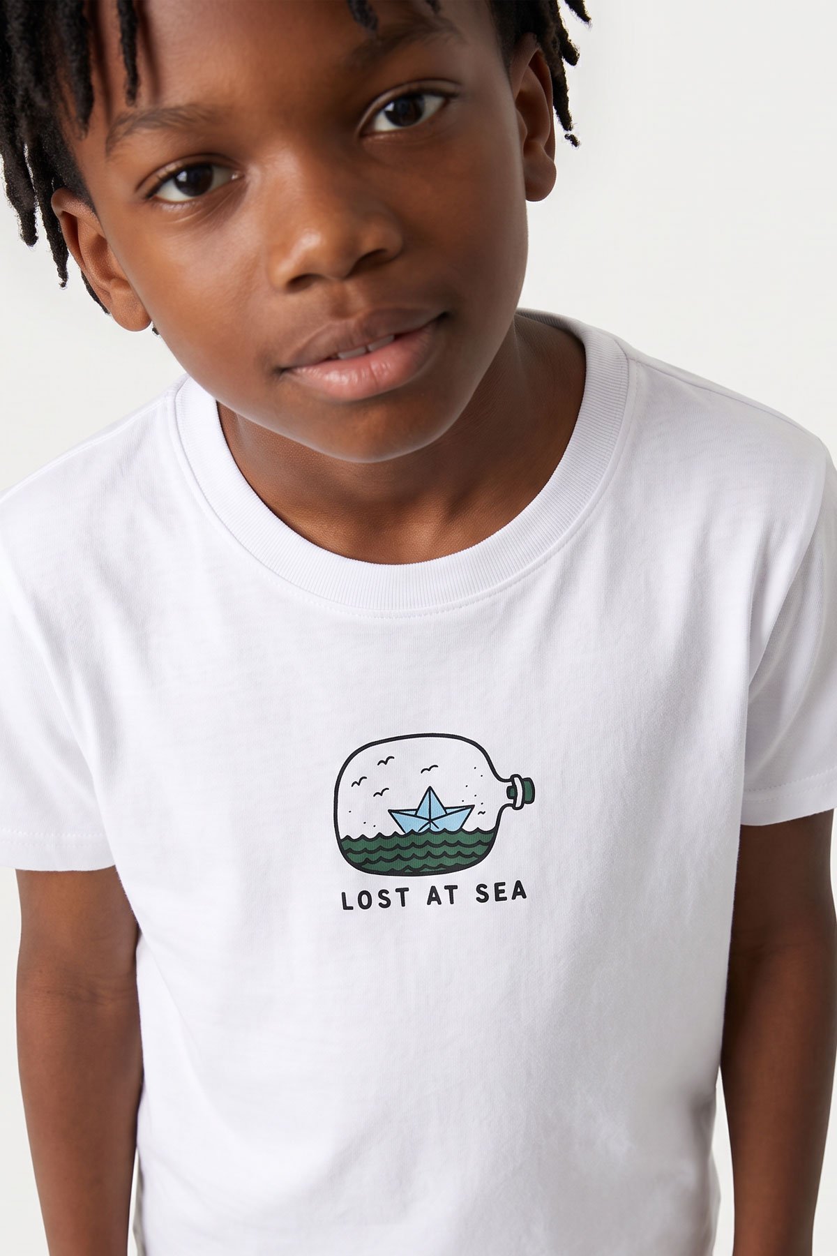 Camiseta infantil Lost At Sea — 100% algodão